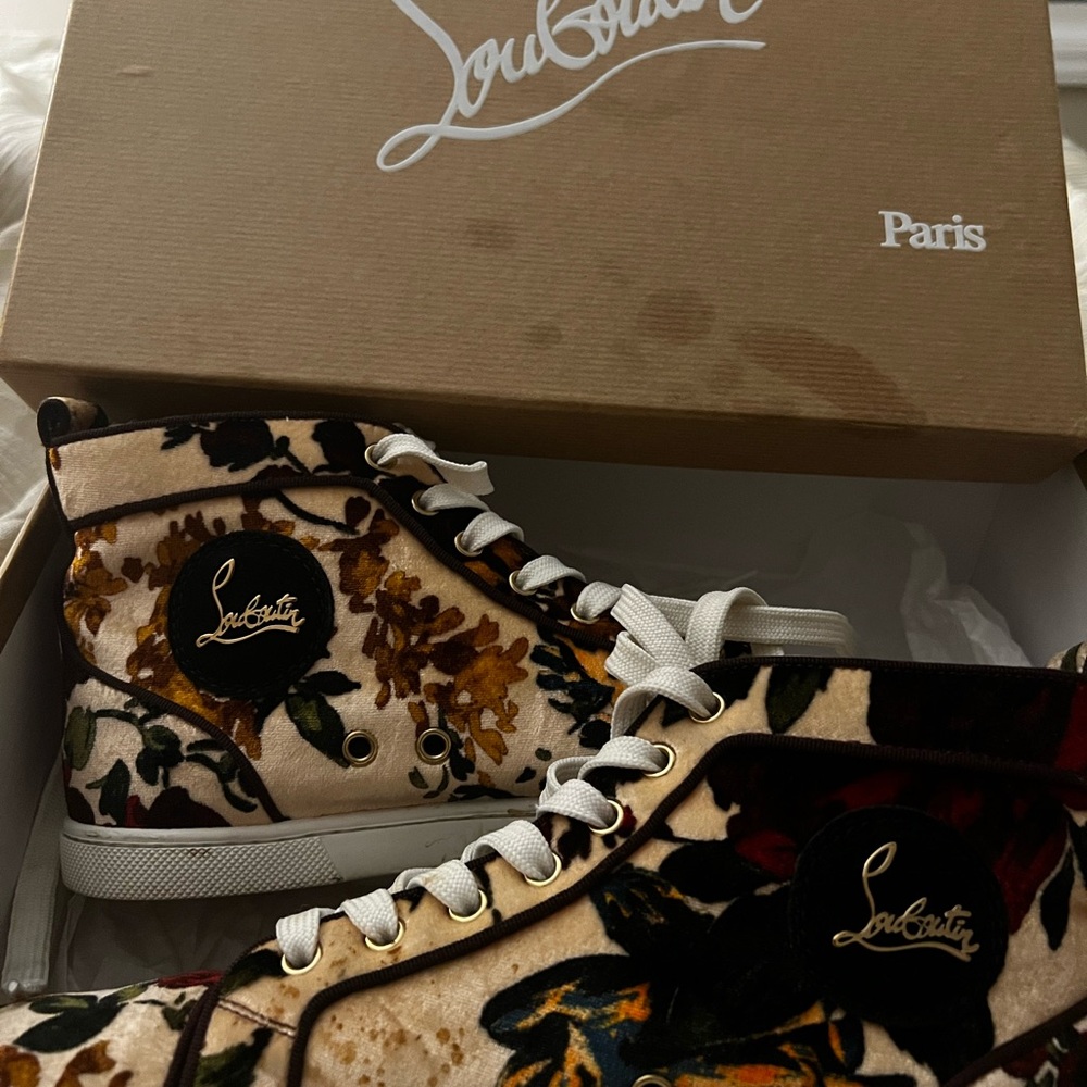 Christian Louboutin Bip Bip Orlato Floral Flat Velours Hightop Sneakers 38 7.5